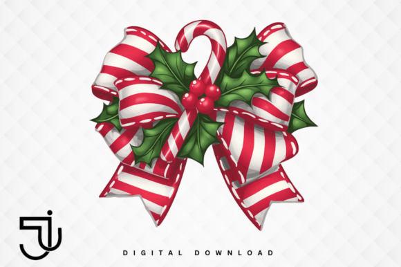 Candy Cane Coquette Bow: Festive Design Asset
