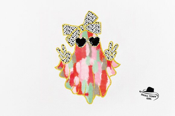 Colorful Coquette Gold Glitter Ghost PNG for Creative Projects