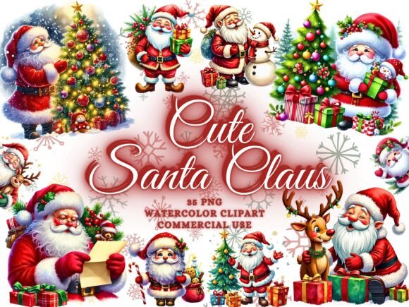 Elevate Holiday Designs with Watercolor Santa Claus Clipart