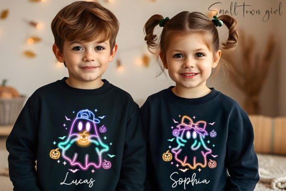Elevate Spooky Season Designs with Neon Ghost Graphics