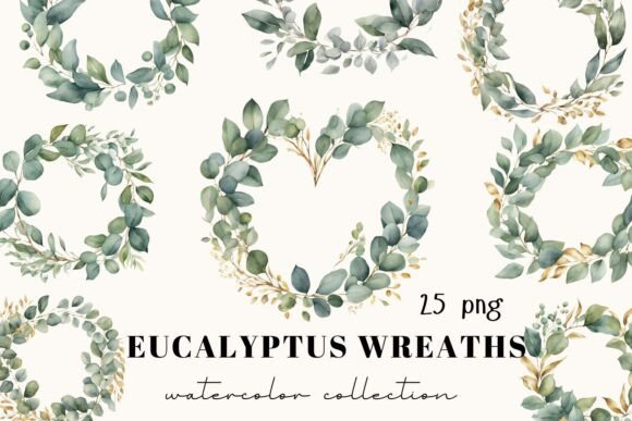 Elevate Your Brand with Watercolor Eucalyptus & Gold Wreaths