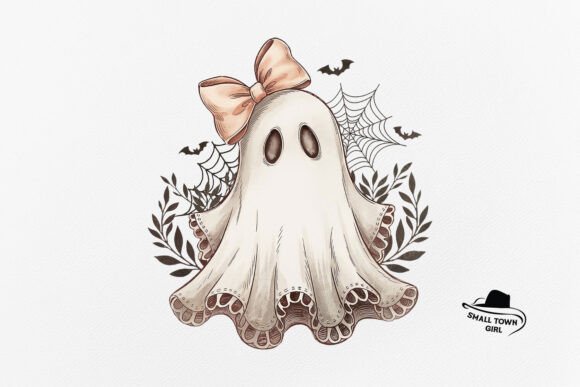 Elevate Your Halloween Designs with a Lace Ghost Bow Floral PNG
