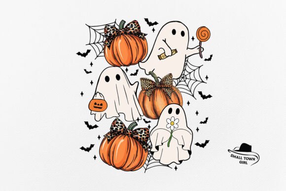 Enchanting Halloween Coquette Bow Ghost Pumpkin PNG for Designers