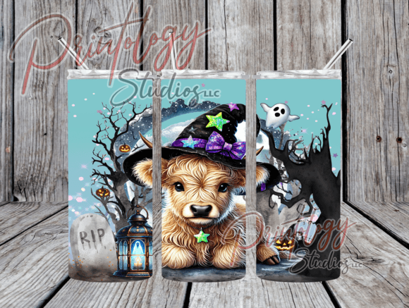 Halloween Highland Cow 20oz Tumbler Wrap Design