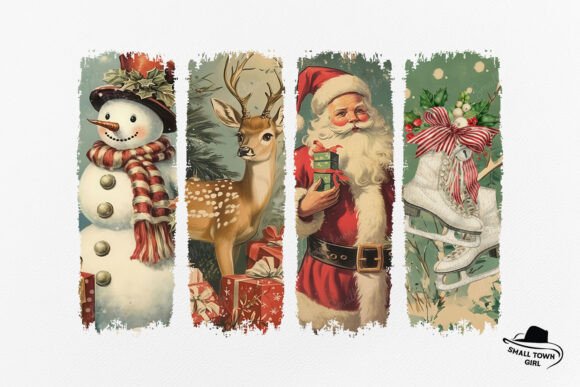 Retro Christmas Santa Reindeer Snowman: A Vintage Design Asset